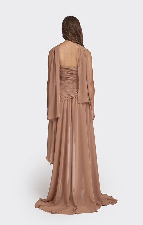 Chiffon Mini Dress, Asymmetric Draped XXL / Pink