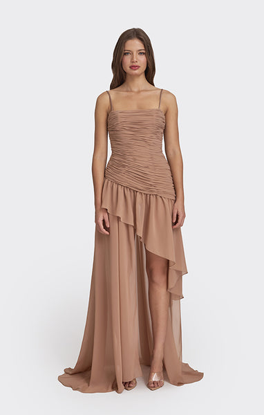 Asymmetric Draped Chiffon Mini Dress XXS / Pink