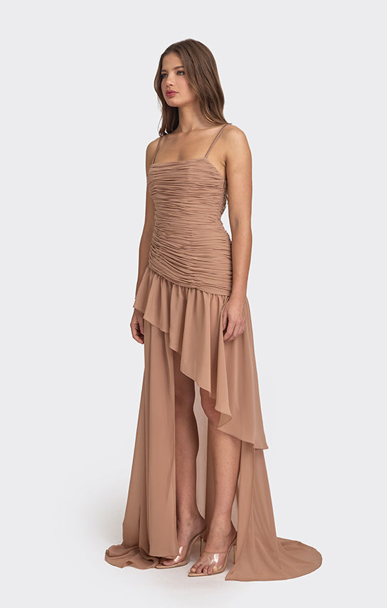 brown chiffon mini dress Clothing : Mini Dresses : 'Baby' Brown Chiffon Cutout Halter Mini Dress