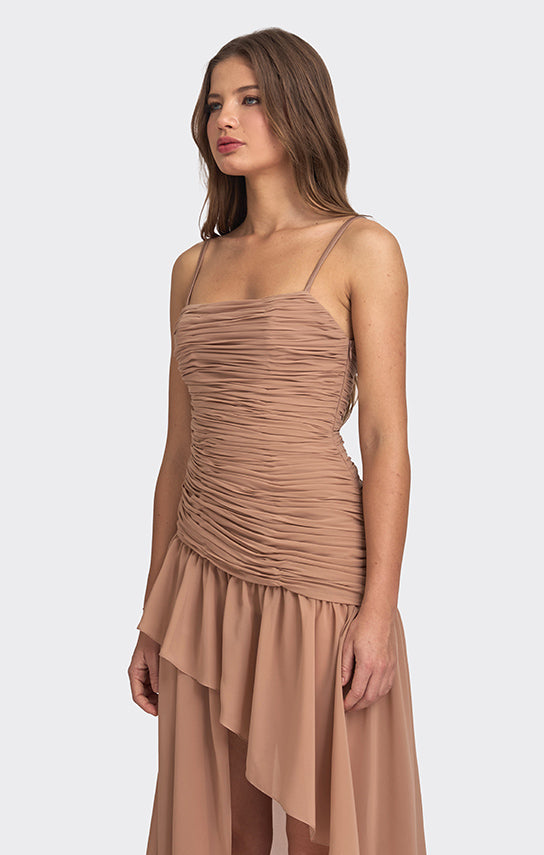 Asymmetric Draped Chiffon Mini Dress XXL / Pink Asymmetric Draped Chiffon Mini Dress XXL / Pink