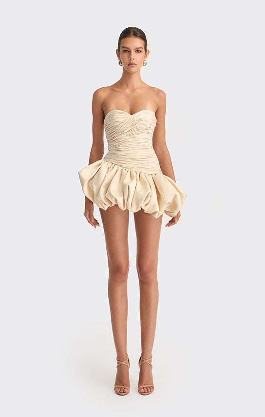 mini dress stores ASYMMETRIC DRAPED CHIFFON IN DUSTY PINK the open back closing on an invisible zipper 5 Carats Mini Dress Five-Tone,