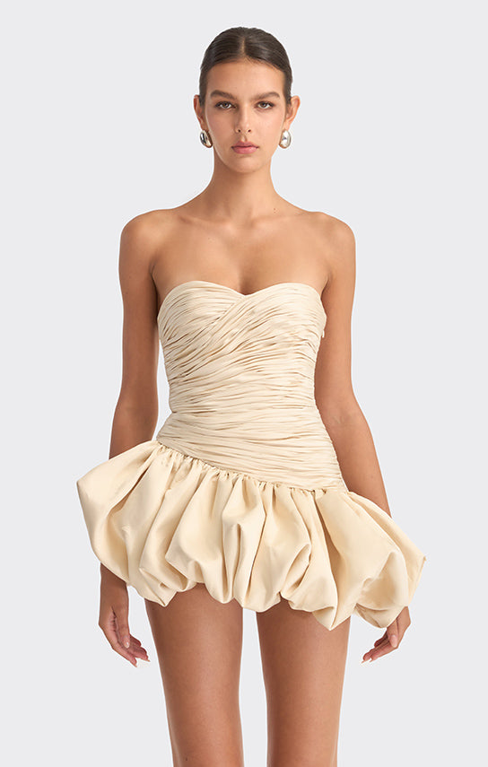 Balloon Draped Mini Dress S / Beige Balloon Draped Mini Dress S / Beige