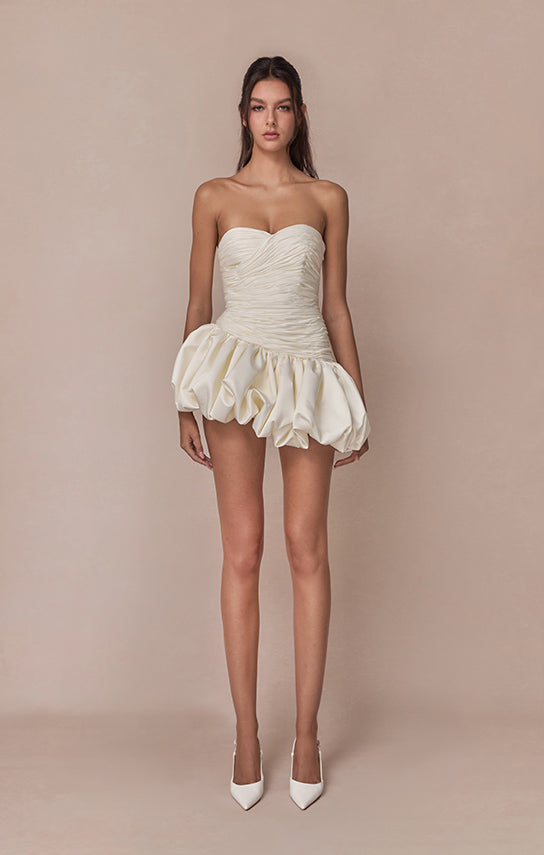 Balloon Draped Mini Dress S / Ivory White Balloon Draped Mini Dress S / Ivory White