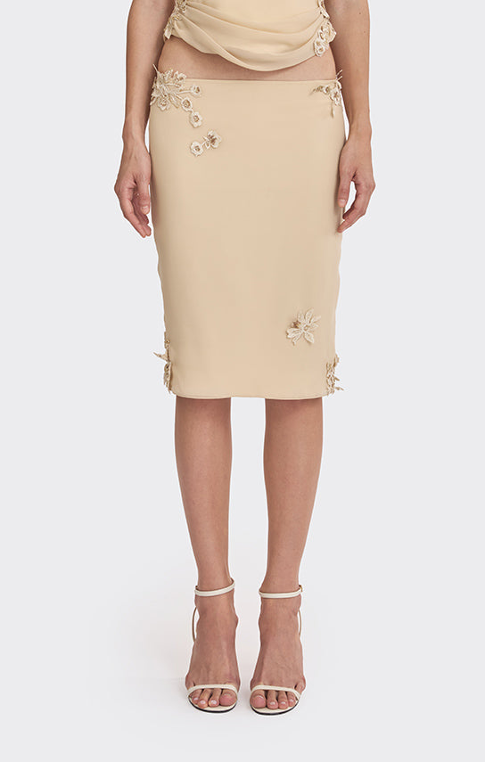 Belle Lace Knee-Length Skirt (Lining) L / Beige Belle Lace Knee-Length Skirt (Lining) L / Beige