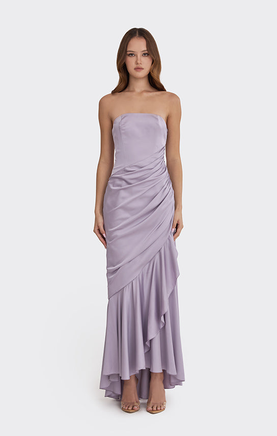 Corset Draped Dress, Bias-Cut Satin S / Green