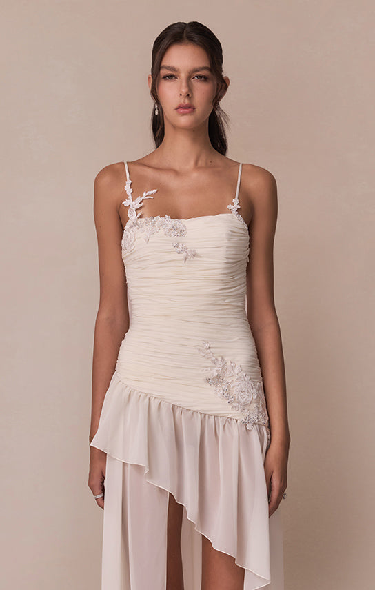 white lace chiffon mini dress Arra Chiffon And Lace Halter Mini Dress - White