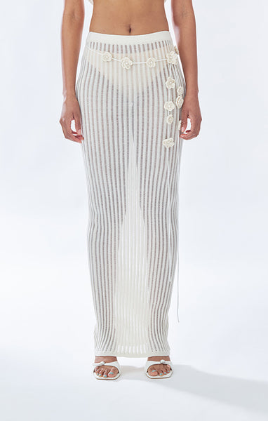 スカート Knit Maxi Skirt Karlie Knit Maxi Skirt With Ribbed Waist - Charcoal Marle