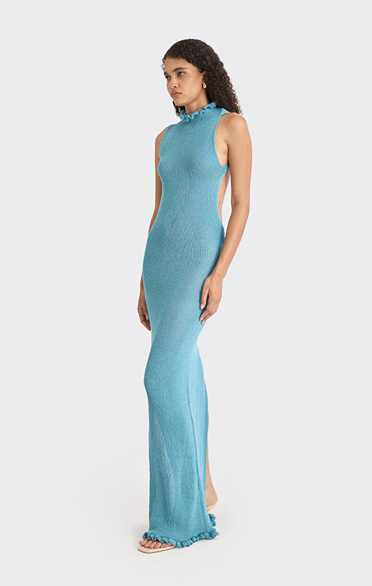Knit Low-Back Maxi Dress L / Blue Knit Low-Back Maxi Dress L / Blue