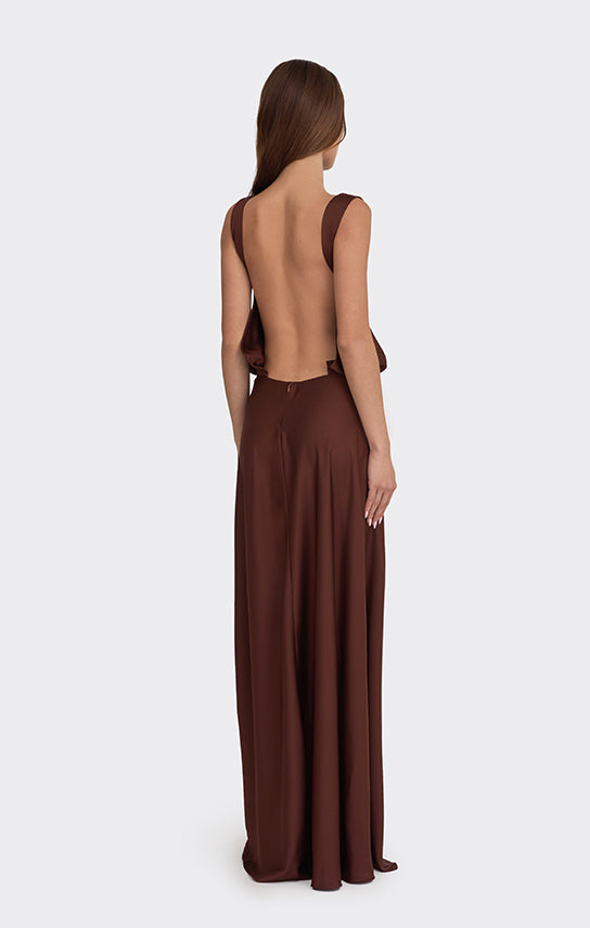 Puffed Boatneck Maxi Gown XXL / Brown Puffed Boatneck Maxi Gown XXL / Brown