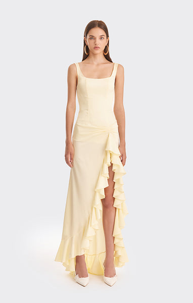 Ruffle Slit Maxi Dress M / Yellow Ruffle Slit Maxi Dress M / Yellow