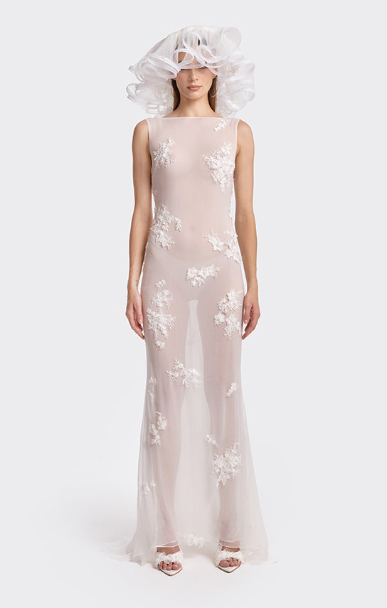 Boat-Neck Embroidered Lace Maxi Dress – Stolen Stores