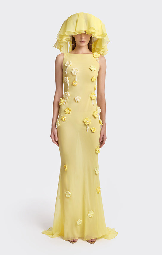 Sheer Boat-Neck Floral Crochet Maxi Dress XXS / Yellow Sheer Boat-Neck Floral Crochet Maxi Dress XXS / Yellow
