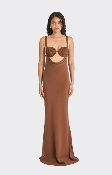 spiral seam maxi dress Spiral Cowl Maxi Dress XS / Brown