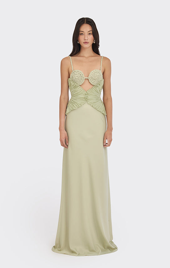 Spiral Lotus Leaf Maxi Dress L / Green