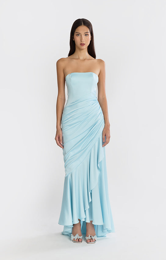 Corset Draped Dress, Bias-Cut Satin XXS / Blue