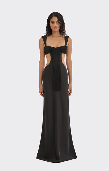 white christmas dresses Black Lace Cut-out Long Silk Slip Dress main image 0