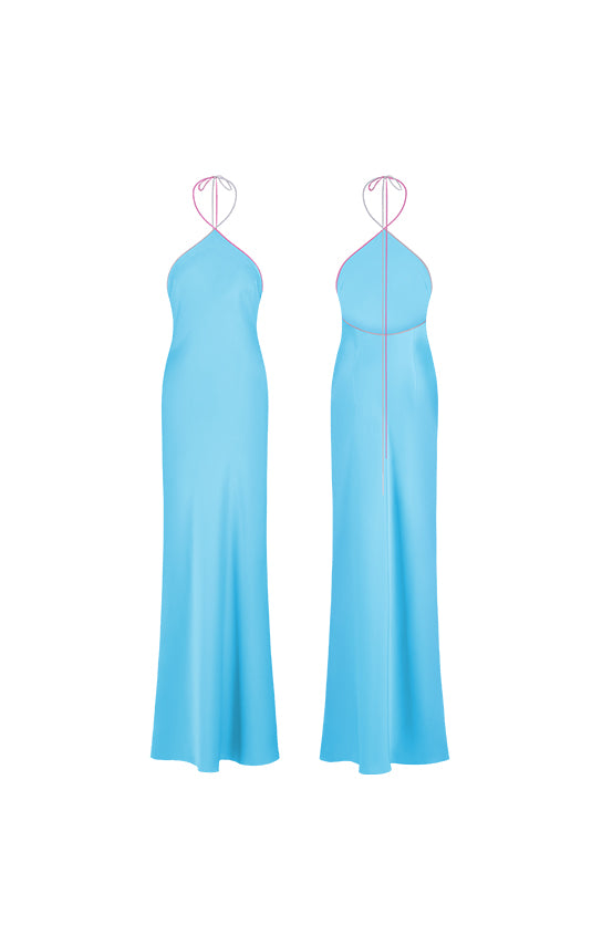 Diamond Halter Bias Maxi Slip Dress with Convertible Straps