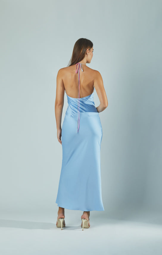 Diamond Halter Bias Maxi Slip Dress with Convertible Straps