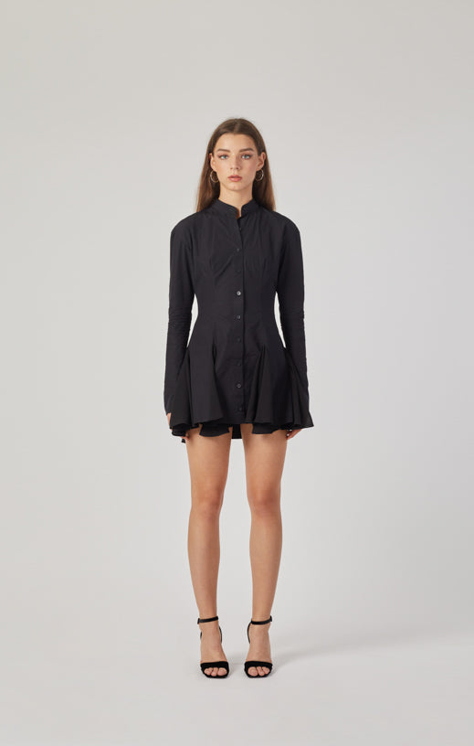 helsa godet shirt dress Helsa Godet Shirt Dress in Black