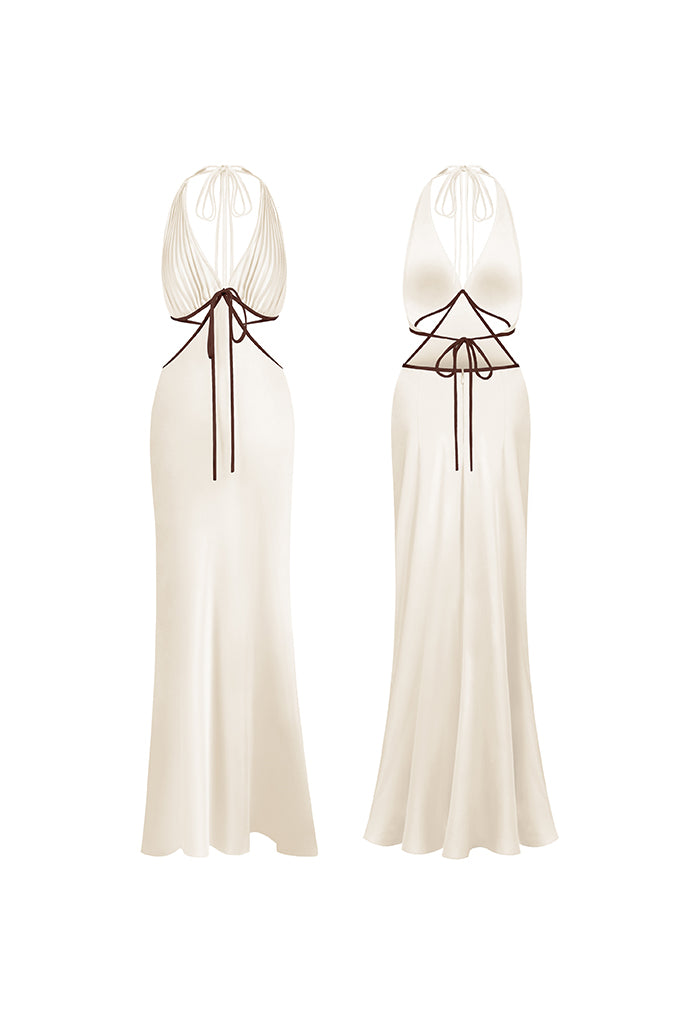 Ms. Pleat Cut-Out Dress - Stolen Stores L / Longan (Beige)/ Brown Trim Ms. Pleat Cut-Out Dress - Stolen Stores L / Longan (Beige)/ Brown Trim