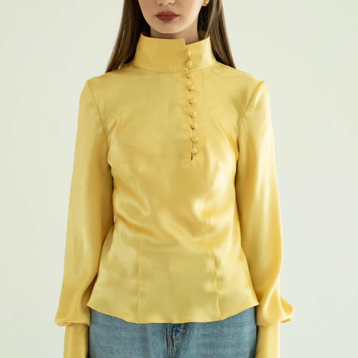 Yellow silk blouse ladies clearance